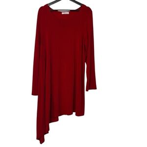 Bryn Walker Asymmetrical Hem Stretch Tunic Top Red Size Large Lagenlook Holiday